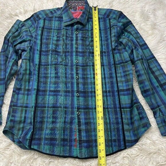 Robert Graham Dragon Embroidered Green & Blue Plaid Button Up Mens XL Shirt - Picture 6 of 11